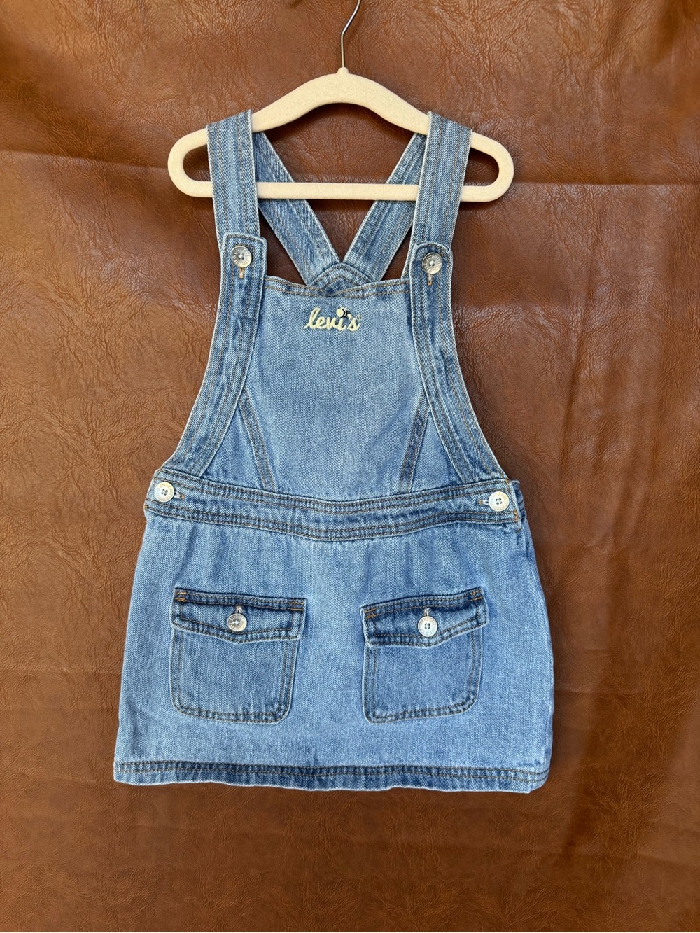 Levis Girls 4T Denim Overall Dress Blue Jean Jumper Pinafore Embroidered